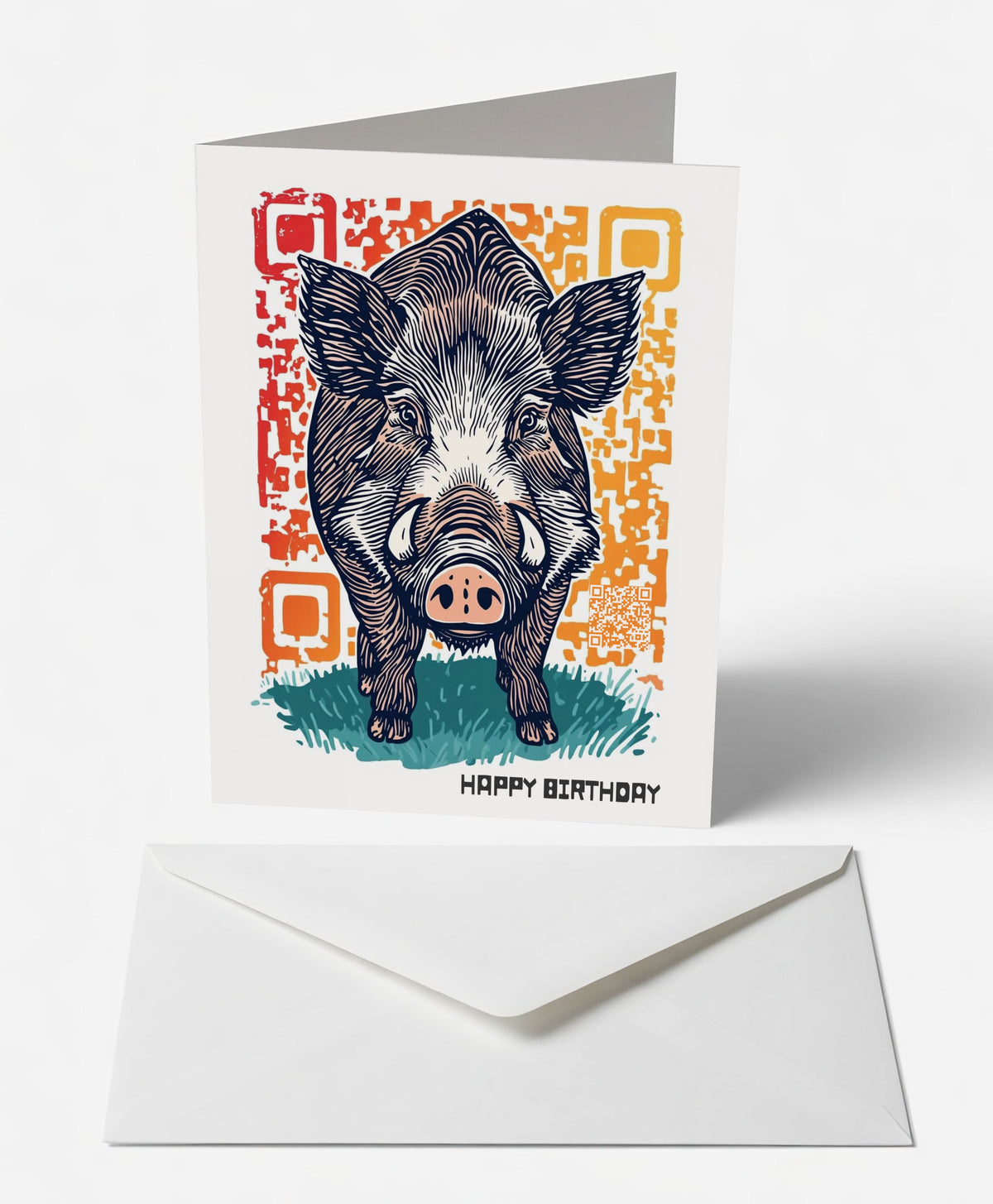 Scanimate | Birthday Card | Wild Boar Design | Interactive QR Song | With Envelope | Happy Birthday Greeting Card | Her/Him