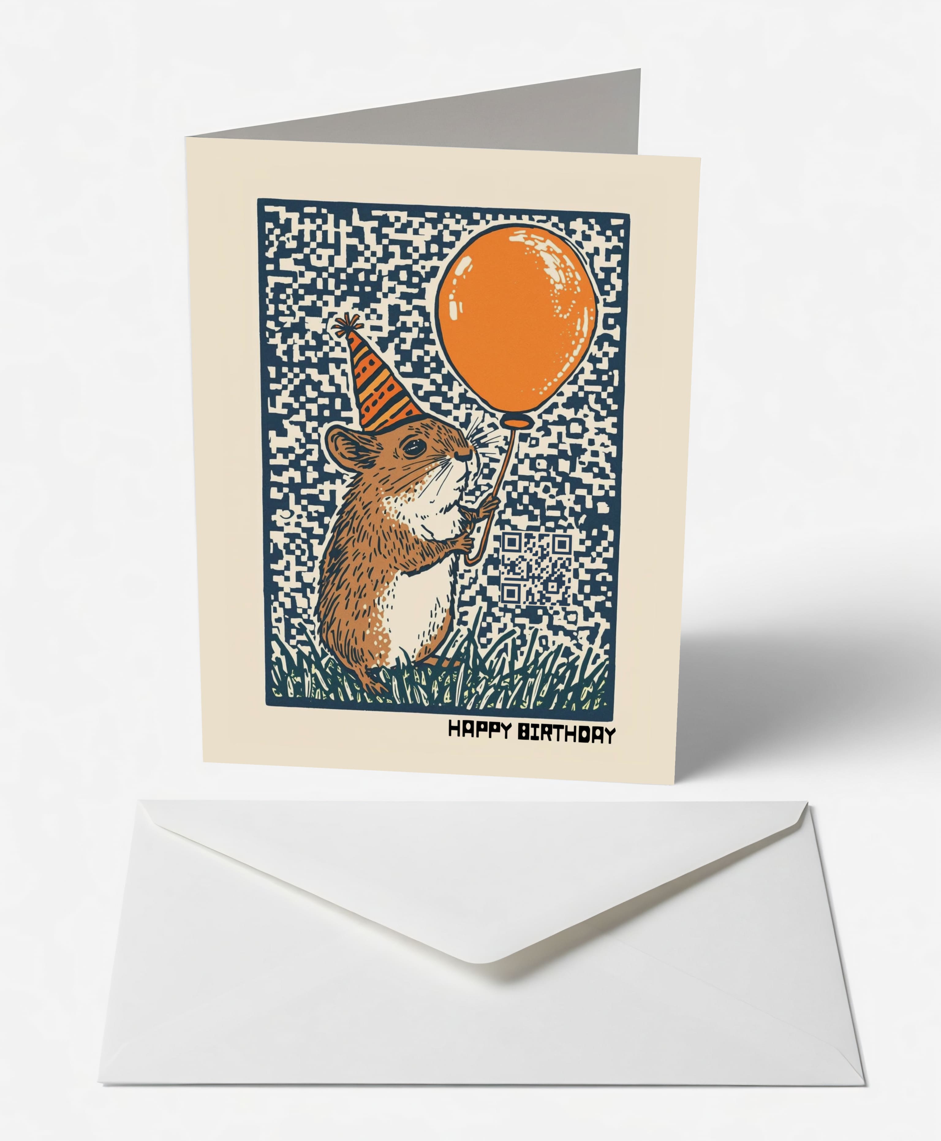 Scanimate | Birthday Card | Field Mouse & Balloon Design | Interactive QR Song | With Envelope | Happy Birthday Greeting Card | Her/Him
