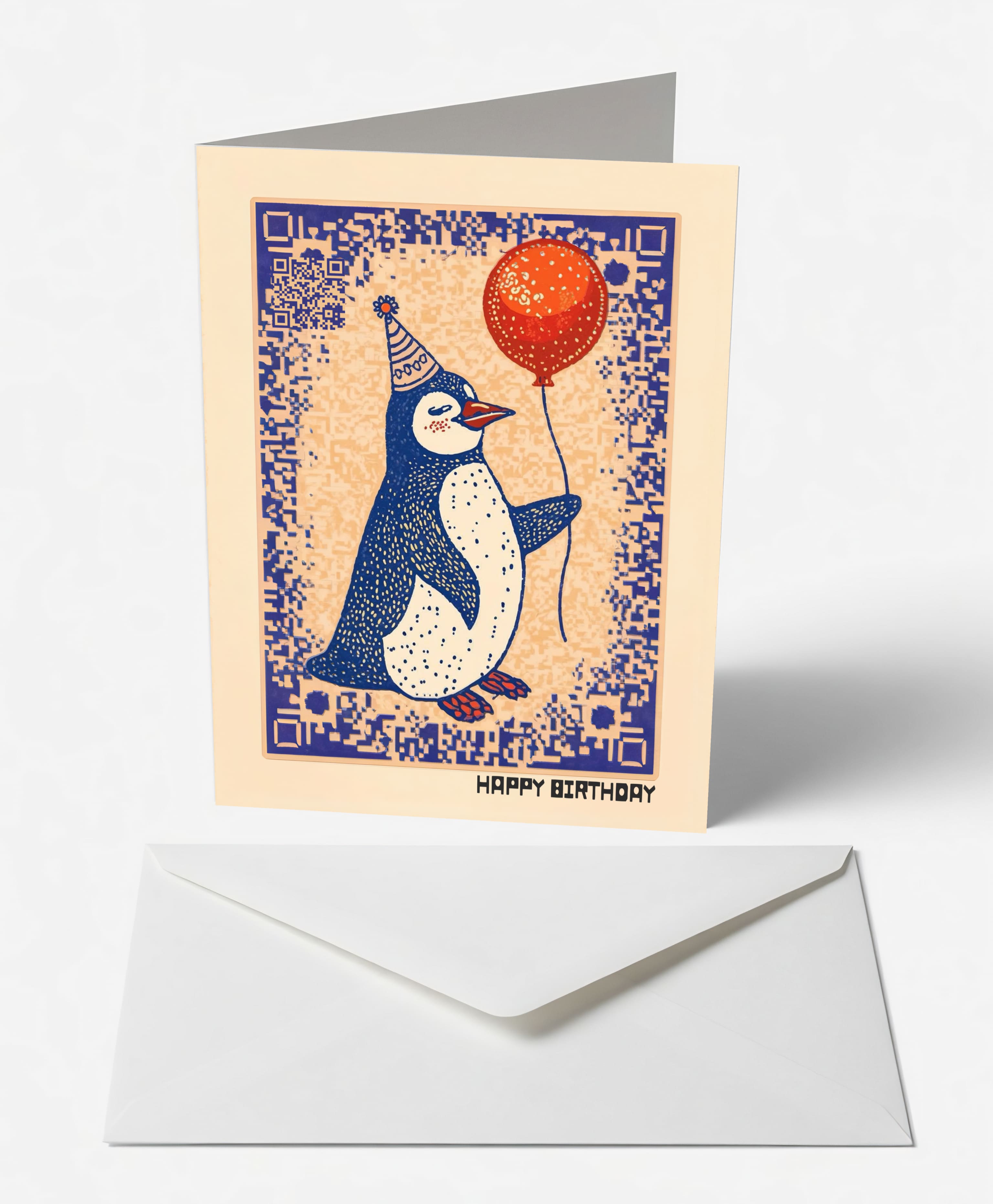 Scanimate | Birthday Card | Dapper Penguin & Balloon Design | Interactive QR Song | With Envelope | Happy Birthday Greeting Card | Her/Him