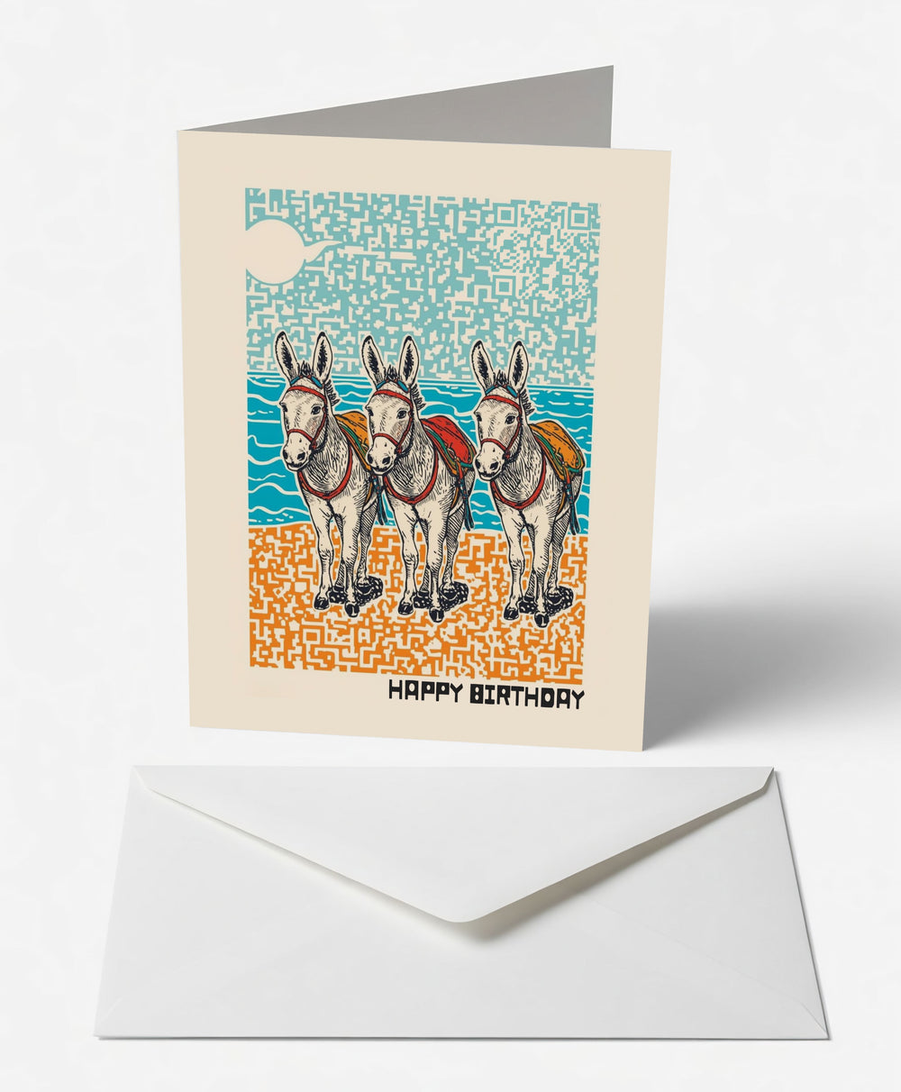Scanimate | Birthday Card | Seaside Donkeys Design | Interactive QR Song | With Envelope | Happy Birthday Greeting Card | Her/Him