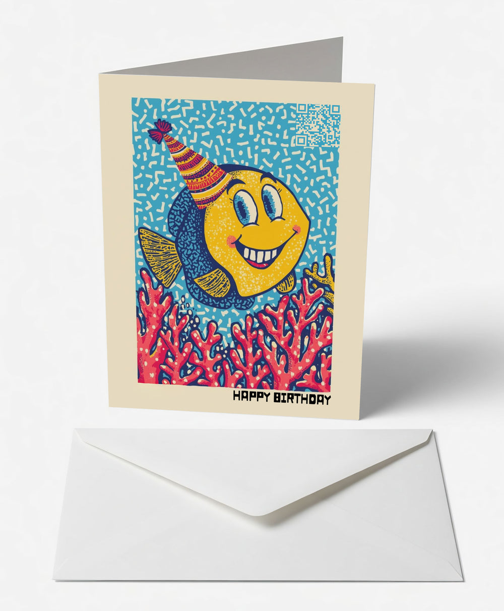 Scanimate | Birthday Card | Tropical Fish Design | Interactive QR Song | With Envelope | Happy Birthday Greeting Card | Her/Him