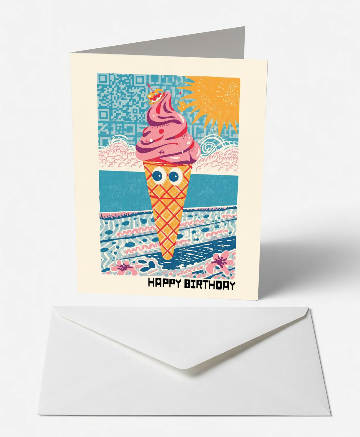 Scanimate | Birthday Card | Retro Ice Cream Design | Interactive QR Song | With Envelope | Happy Birthday Greeting Card | Her/Him