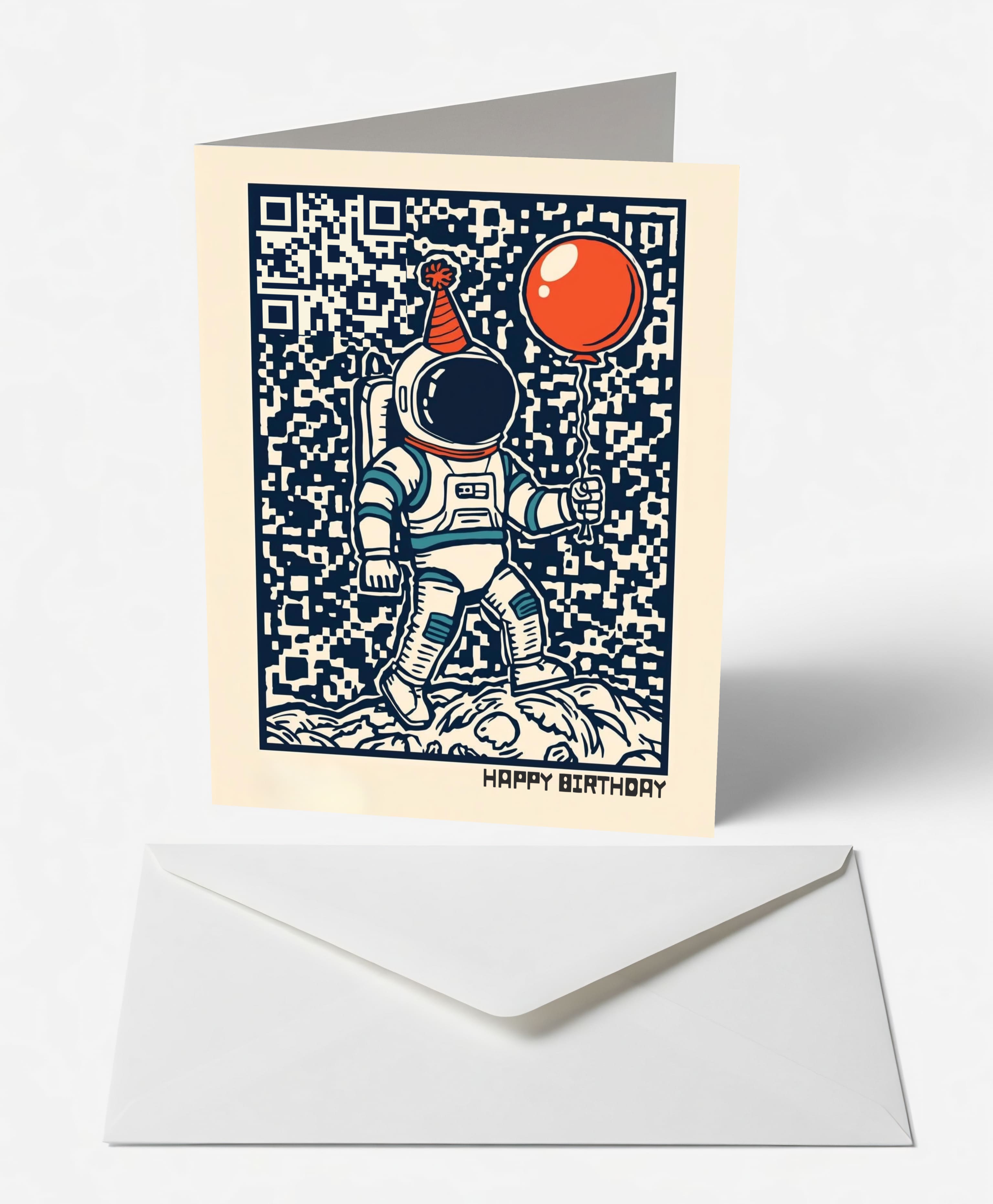 Scanimate | Birthday Card | Spacewalk Astronaut Design | Interactive QR Song | With Envelope | Happy Birthday Greeting Card | Her/Him