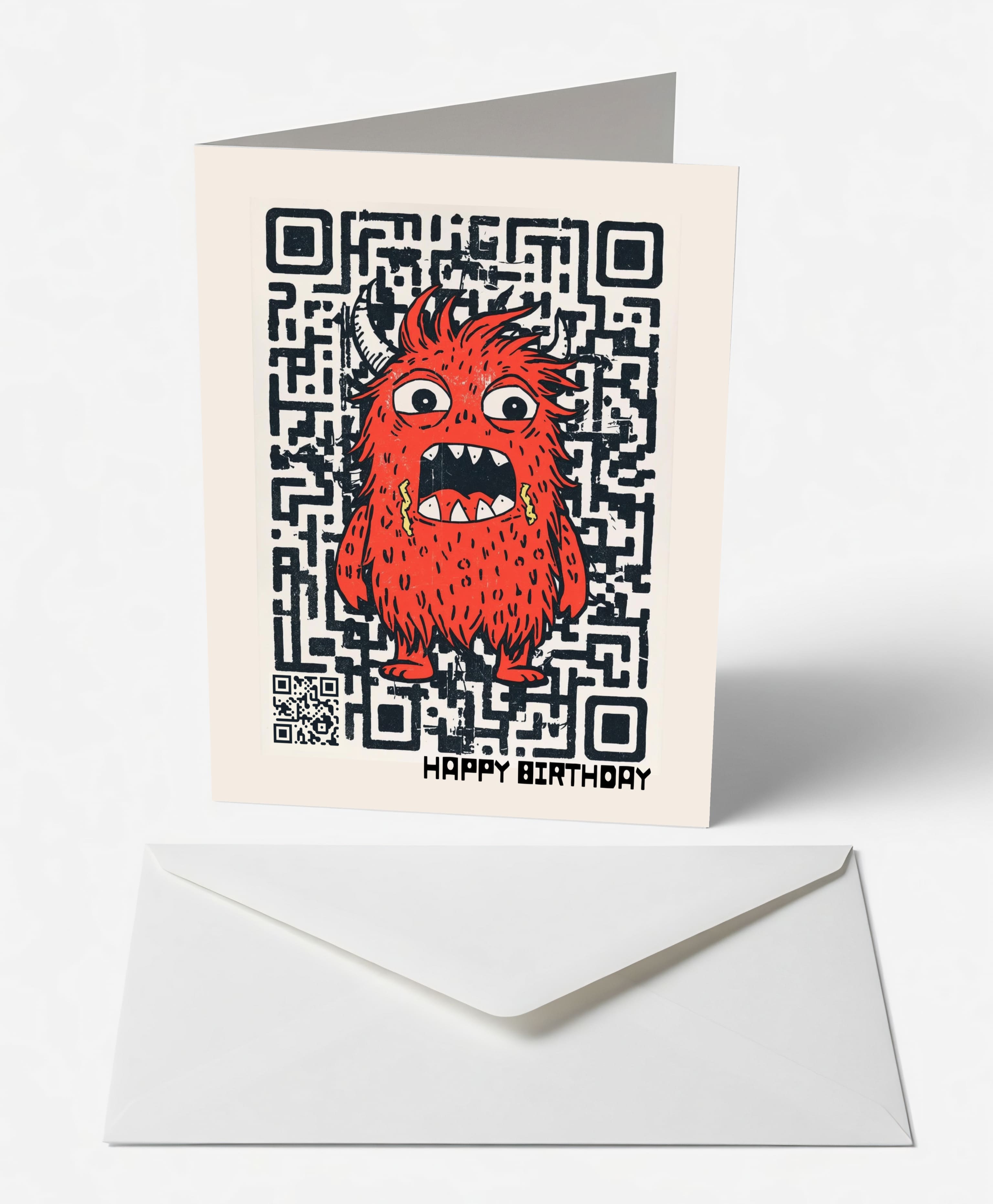 Scanimate | Birthday Card | Fuzzy Red Monster Design | Interactive QR Song | With Envelope | Happy Birthday Greeting Card | Kids/Her/Him