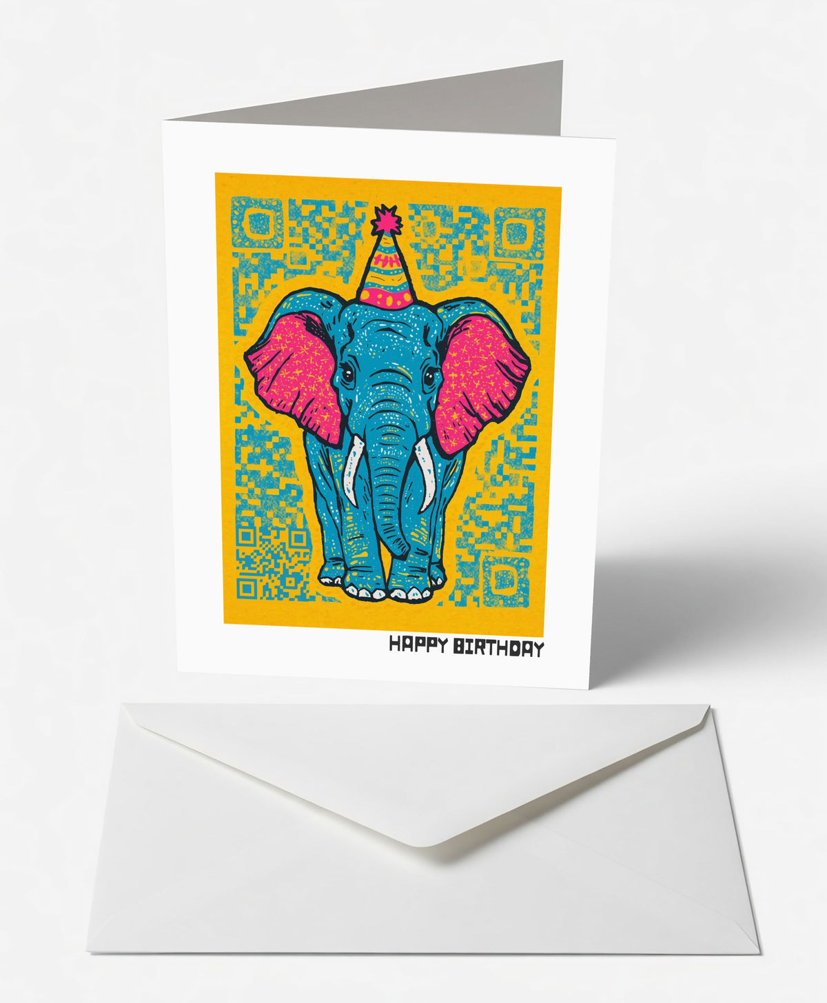 Scanimate | Birthday Card | Colorful Elephant Design | Interactive QR Song | With Envelope | Happy Birthday Greeting Card | Her/Him