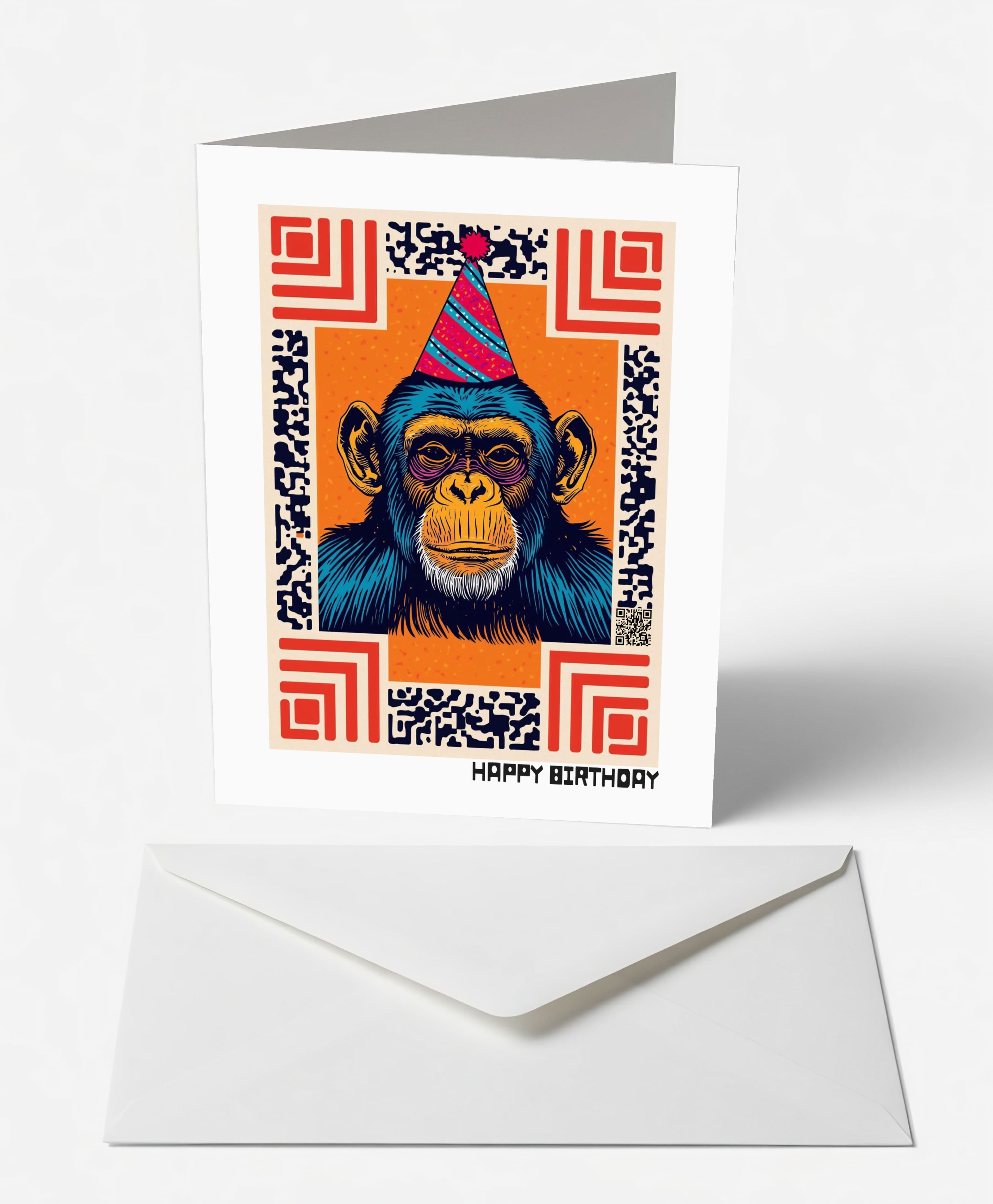 Scanimate | Birthday Card | Party Chimp Design | Interactive QR Song | With Envelope | Happy Birthday Greeting Card | Her/Him