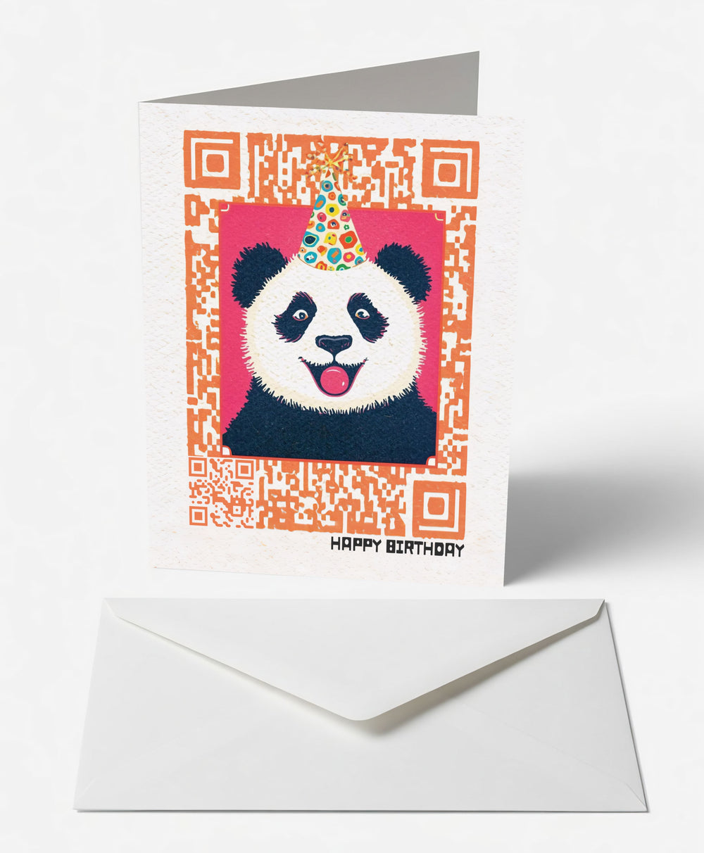Scanimate | Birthday Card | Joyful Panda Design | Interactive QR Song | With Envelope | Happy Birthday Greeting Card | Her/Him
