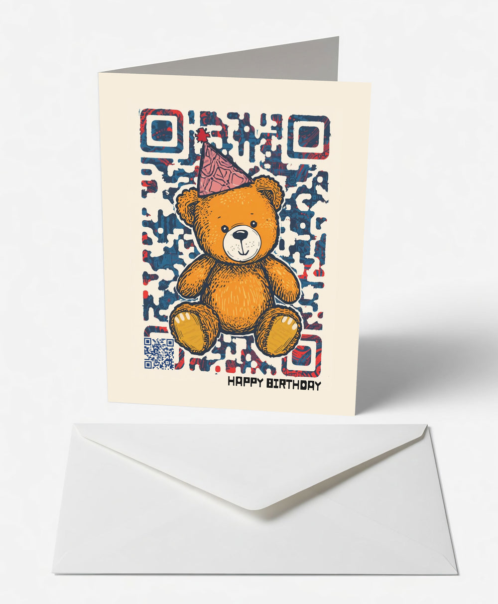 Scanimate | Birthday Card | Classic Teddy Bear Design | Interactive QR Song | With Envelope | Happy Birthday Greeting Card | Kids/Her/Him