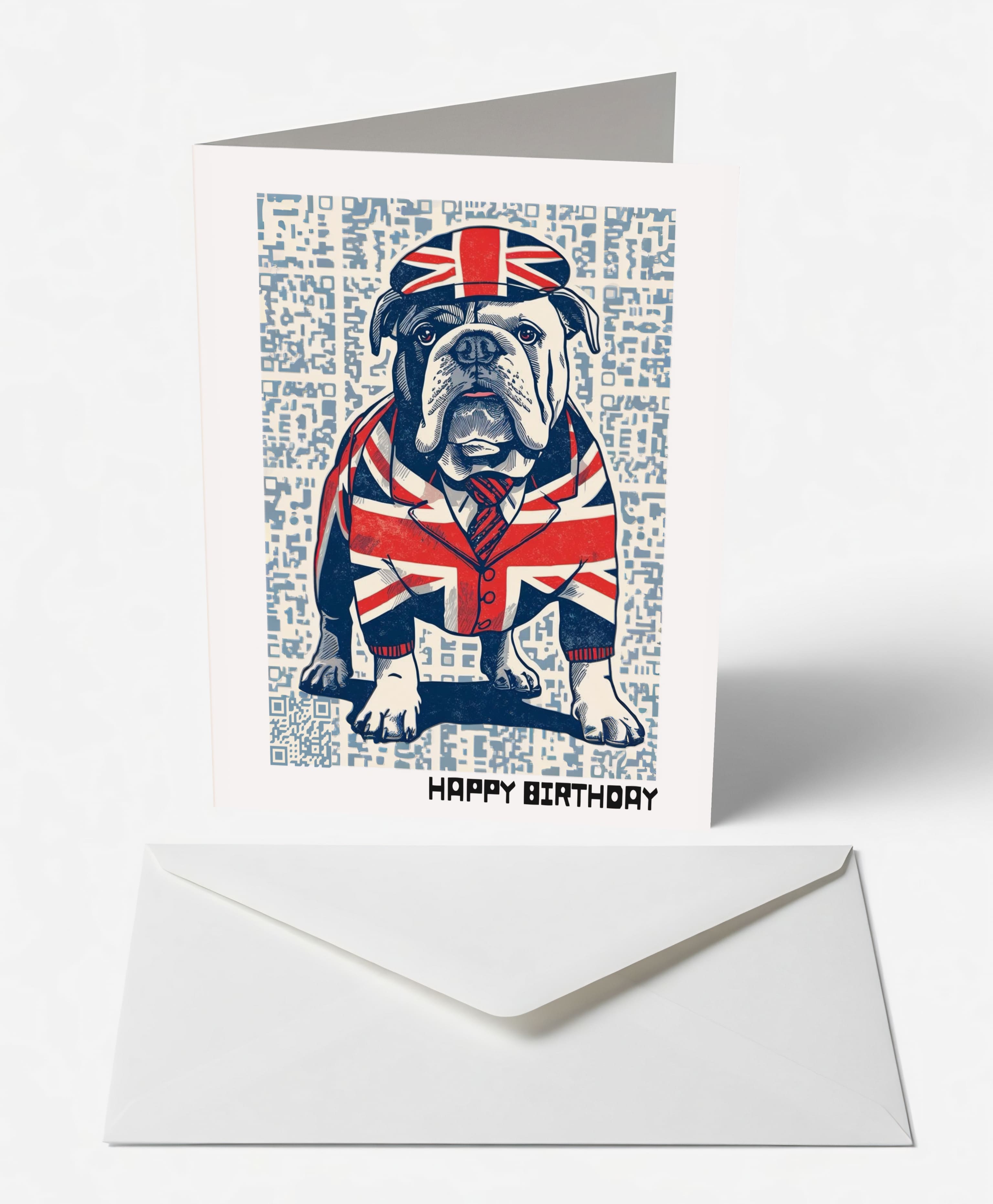 Scanimate | Birthday Card | Union Jack Bulldog Design | Interactive QR Song | With Envelope | Happy Birthday Greeting Card | Him/Boys/Men