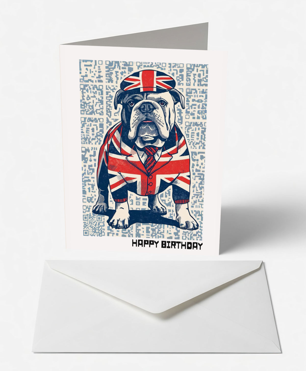 Scanimate | Birthday Card | Union Jack Bulldog Design | Interactive QR Song | With Envelope | Happy Birthday Greeting Card | Him/Boys/Men