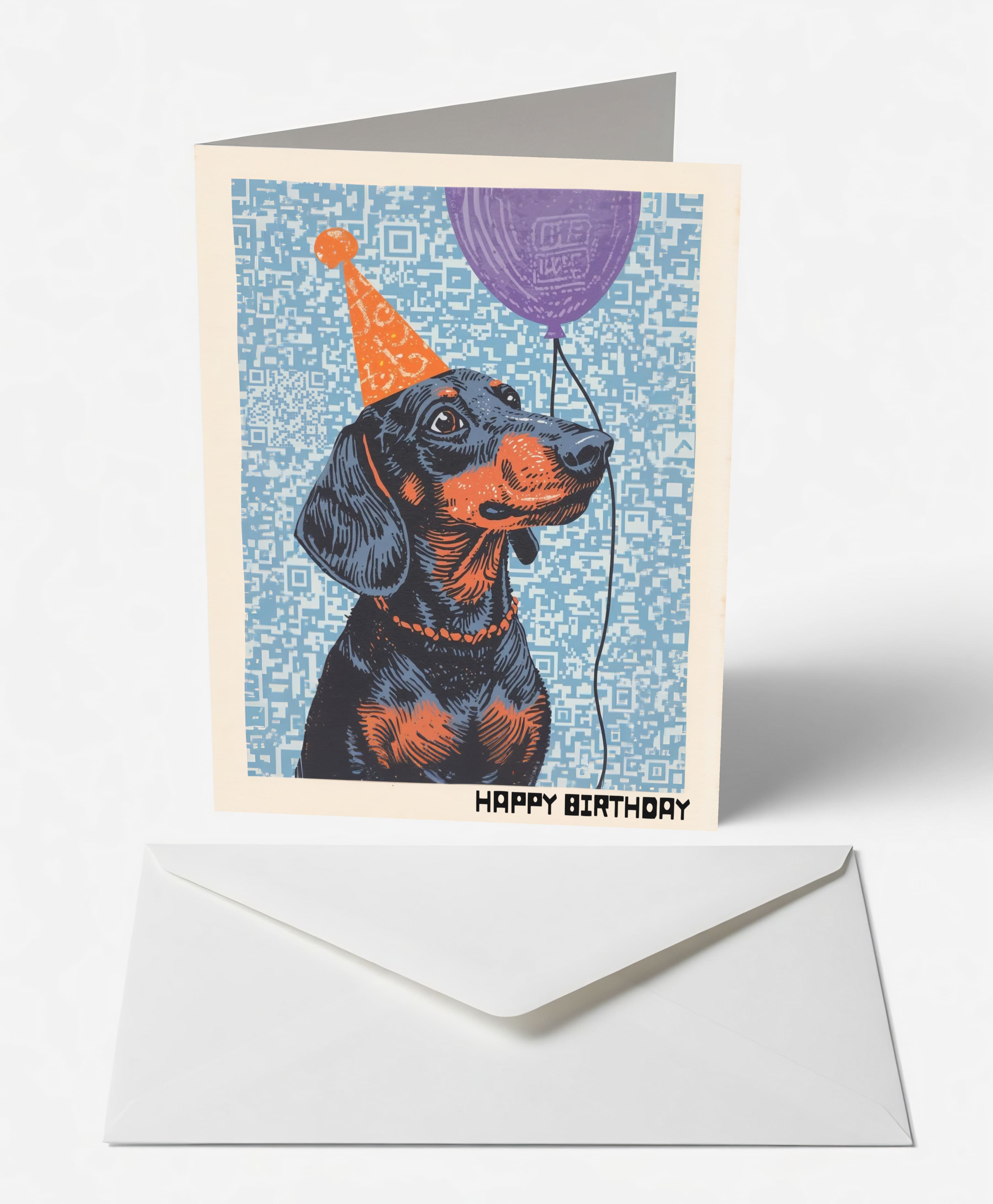Scanimate | Birthday Card | Party Dachshund Design | Interactive QR Song | With Envelope | Happy Birthday Greeting Card | Her/Him