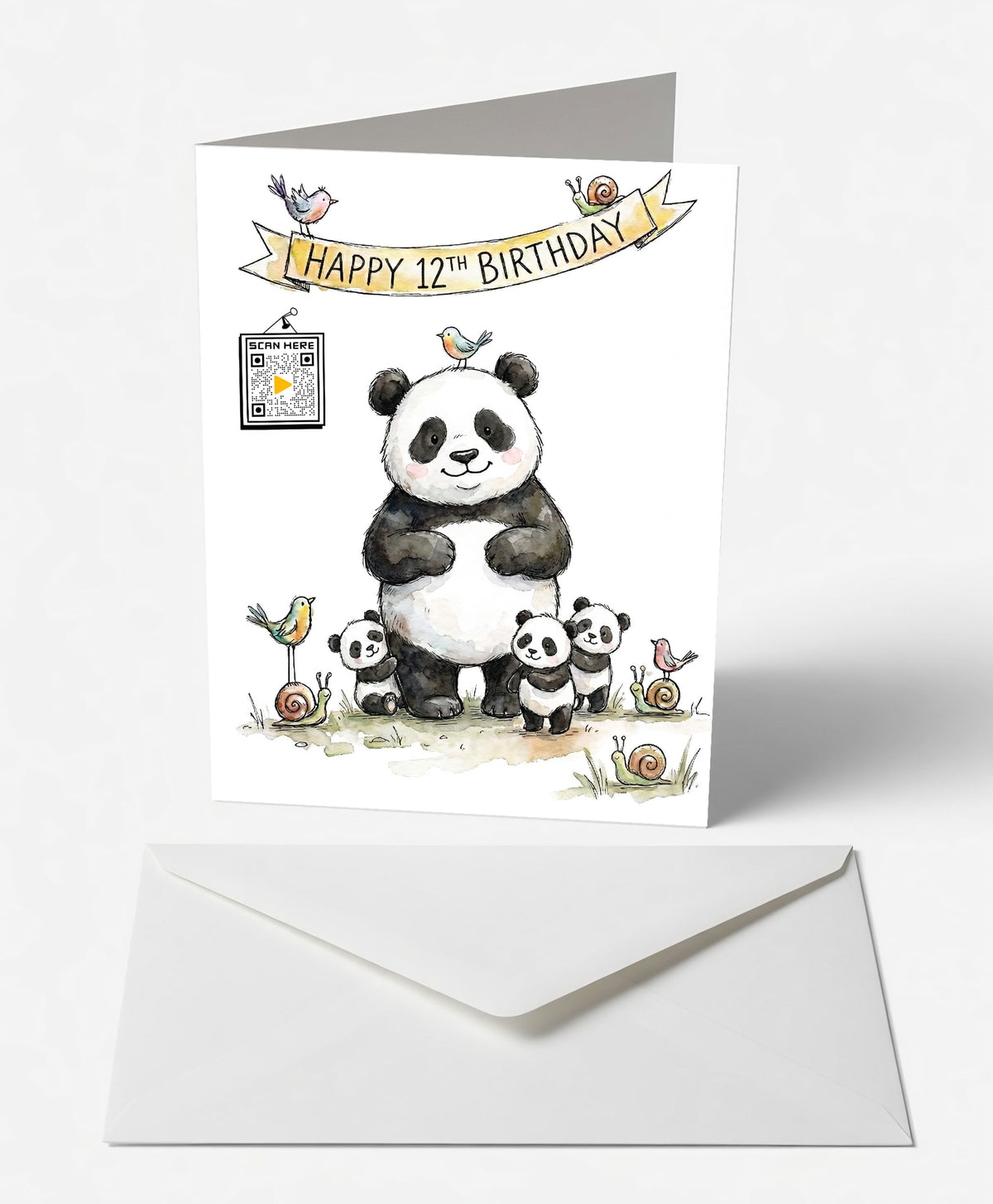 Scanimate | Birthday Card | Playful Panda th Design | Interactive QR Song | With Envelope | Happy Birthday Greeting Card | Her/Him
