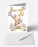 Scanimate | Birthday Card | Joyful Piglet Design | Interactive QR Song | With Envelope | Happy Birthday Greeting Card | Her/Him