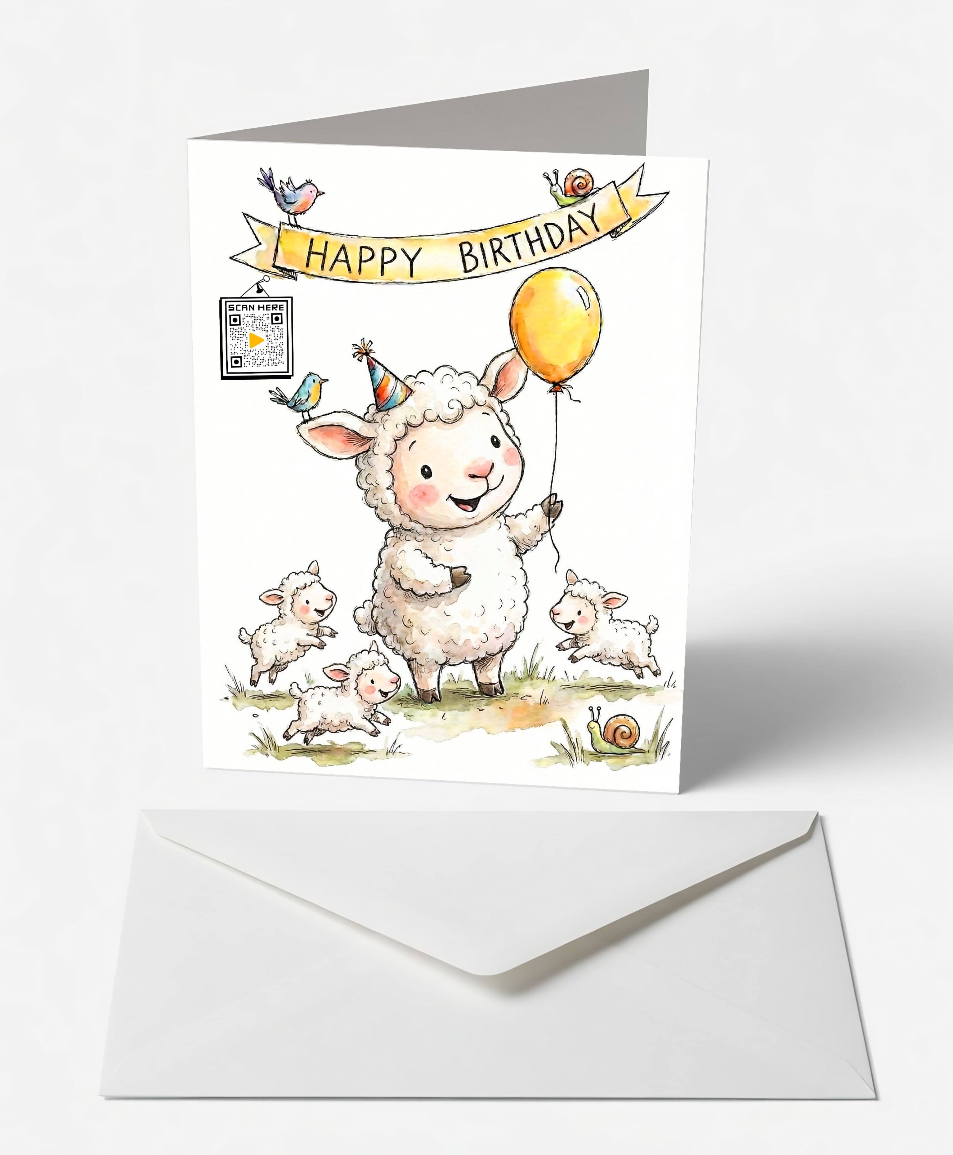 Scanimate | Birthday Card | Cheerful Sheep Design | Interactive QR Song | With Envelope | Happy Birthday Greeting Card | Her/Him