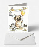 Scanimate | Birthday Card | Playful Pug & Pups Design | Interactive QR Song | With Envelope | Happy Birthday Greeting Card | Her/Him