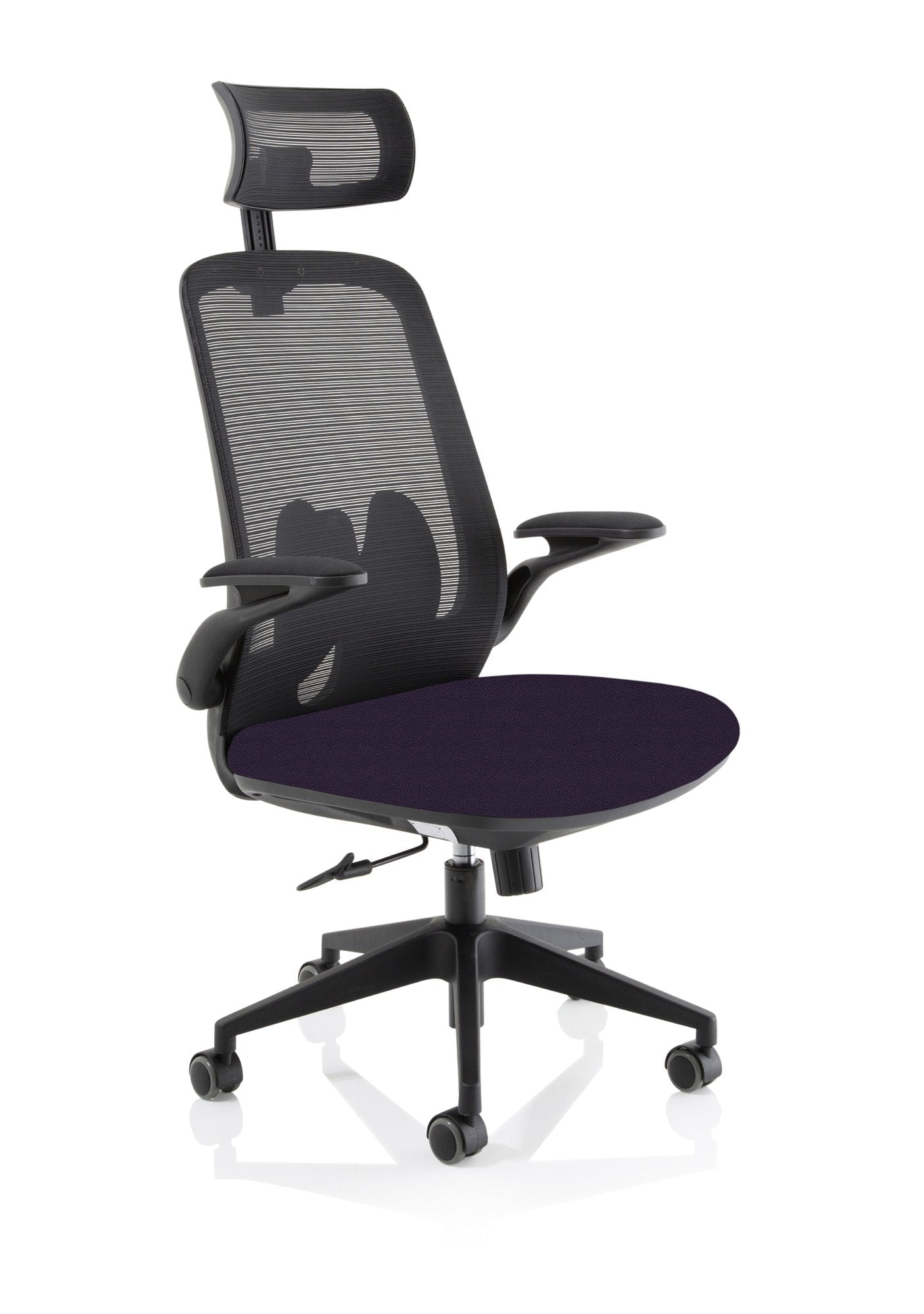Sigma Executive Mesh Back Office Chair Bespoke Fabric Seat Tansy Purple With Folding Arms - KCUP2031 DD
