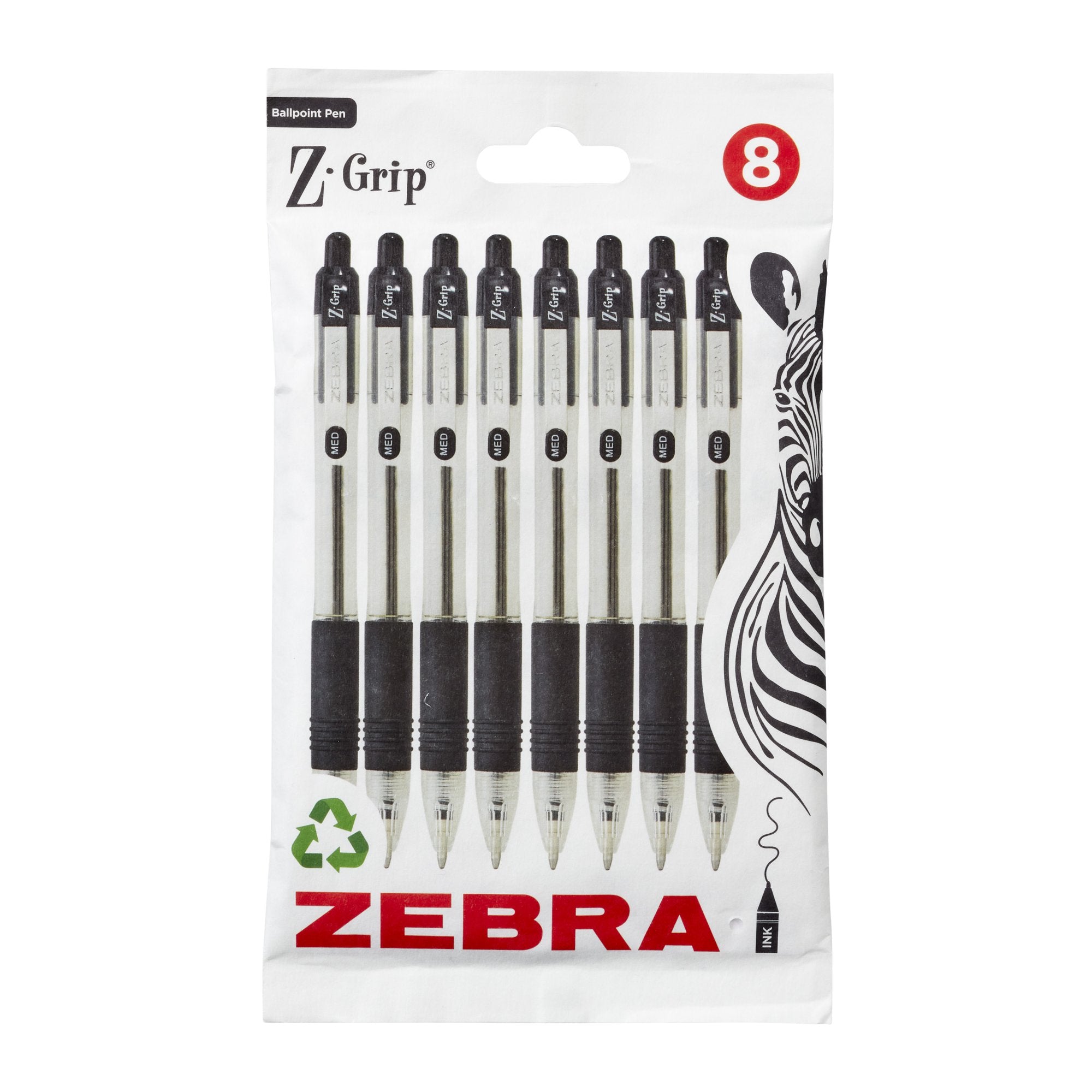 Zebra Z-Grip Retractable Ballpoint Pen 1mm Tip Black (Pack 8)