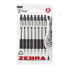 Zebra Z-Grip Retractable Ballpoint Pen 1mm Tip Black (Pack 8)