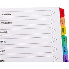 A4 Pre-Printed Tabs Multi Punched January to December Reinforced Multi-Colour Index