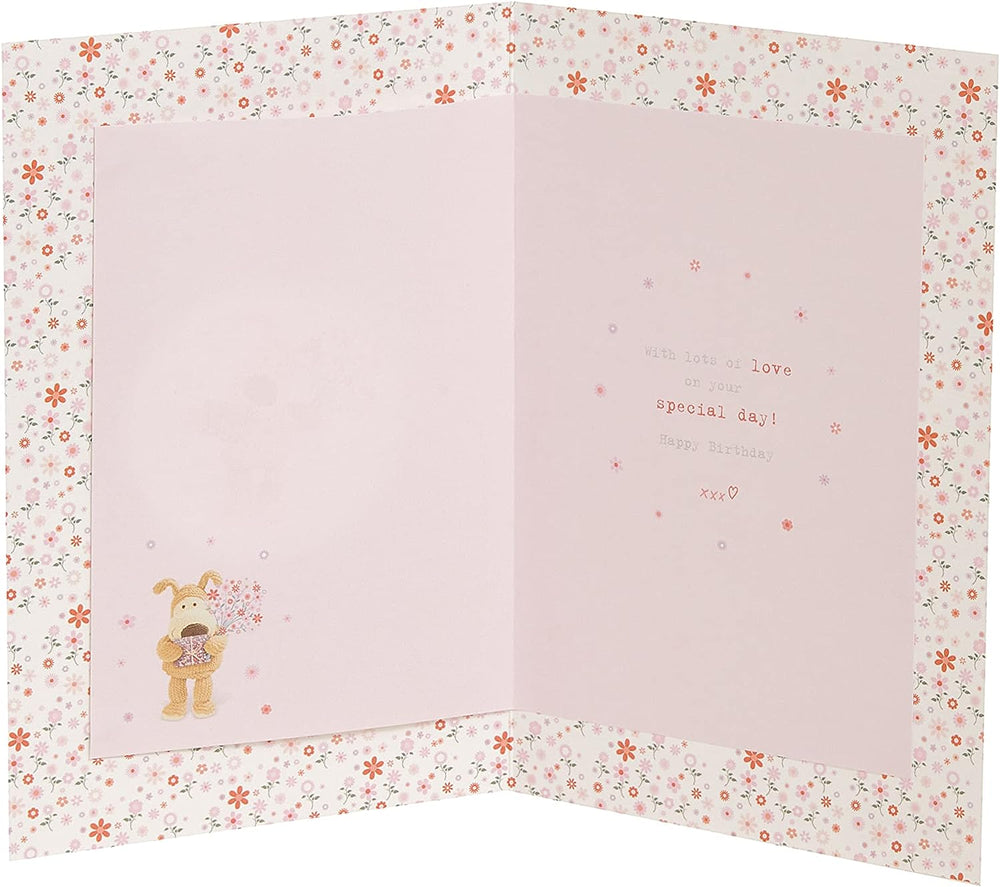 Boofle Birthday Card For Daughter In Law With Envelope - Cute Design Present And Flowers, 137mm x 210mm