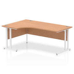 Impulse Contract Left Hand Crescent Cantilever Desk W1800 x D1200 x H730mm Oak Finish/White Frame - I002846 DD