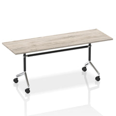 Dynamic Impulse 1800mm Flip Top Rectangular Table Grey Oak Finish Silver Frame - I004316 DD