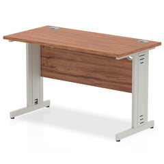 Impulse 1200 x 600mm Straight Desk Walnut Top Silver Cable Managed Leg MI002000 DD