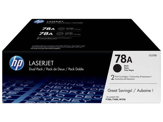 HP 78A Black Standard Capacity Toner Cartridge Twinpack 2 x 2.1K pages (Pack 2) for HP LaserJet M1236/P1566/P1606 - CE278AD