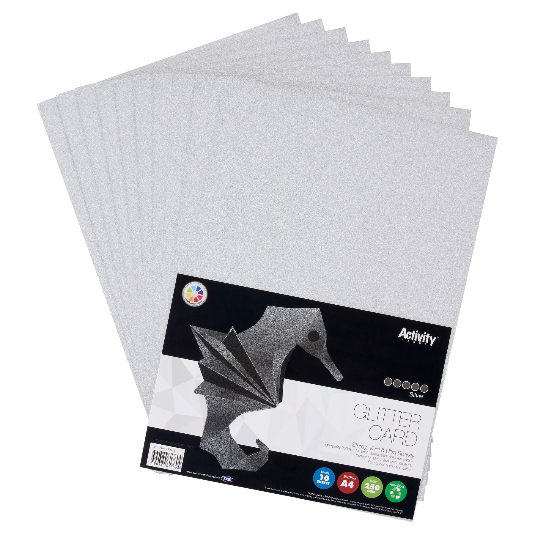 A4 250gsm Glitter Card 10 Sheets - Silver