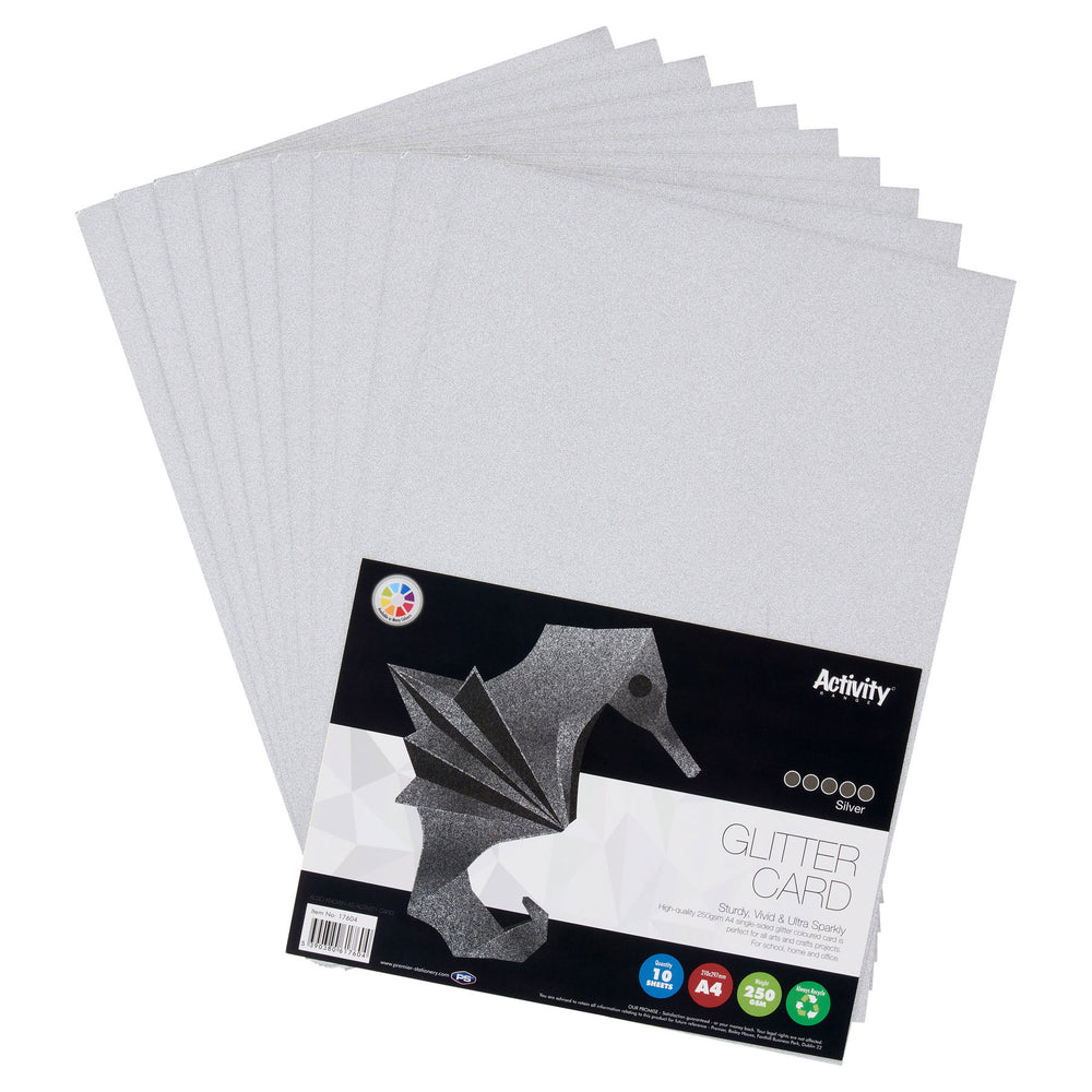 A4 250gsm Glitter Card 10 Sheets - Silver