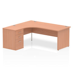Dynamic Impulse 1800mm Left Crescent Desk Beech Top Panel End Leg Workstation 600mm Deep Desk High Pedestal Bundle I000589 DD