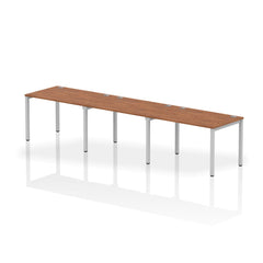 Impulse Single Row 3 Person Bench Desk W1200 x D800 x H730mm Walnut Finish Silver Frame - IB00320 DD