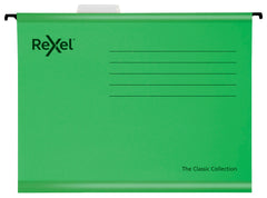 Rexel Classic Foolscap Suspension File Card 15mm V Base Green (Pack 25) 2115591 DD