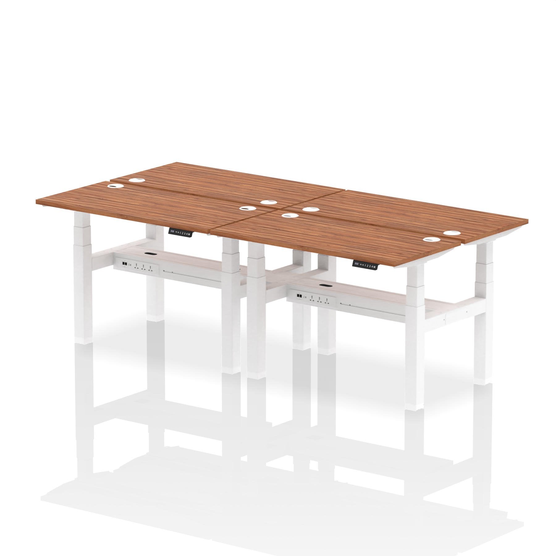 Dynamic Air Back-to-Back W1200 x D600mm Height Adjustable Sit Stand 4 Person Bench Desk With Cable Ports Walnut Finish White Frame - HA01594 DD