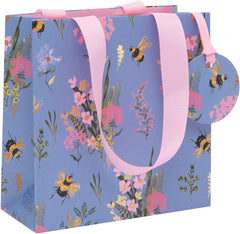 Glick Luxury Gift Bag - Small Gift Bag Bee Meadow Gift Bag for Birthdays, 140x140x60mm, Lilac/Pink, Lilac/Pink
