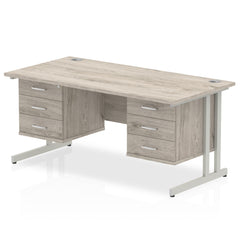 Dynamic Impulse W1600 x D800 x H730mm Straight Office Desk Cantilever Leg With 2x3 Drawer Double Fixed Pedestal Grey Oak Finish Silver Frame - I003489 DD