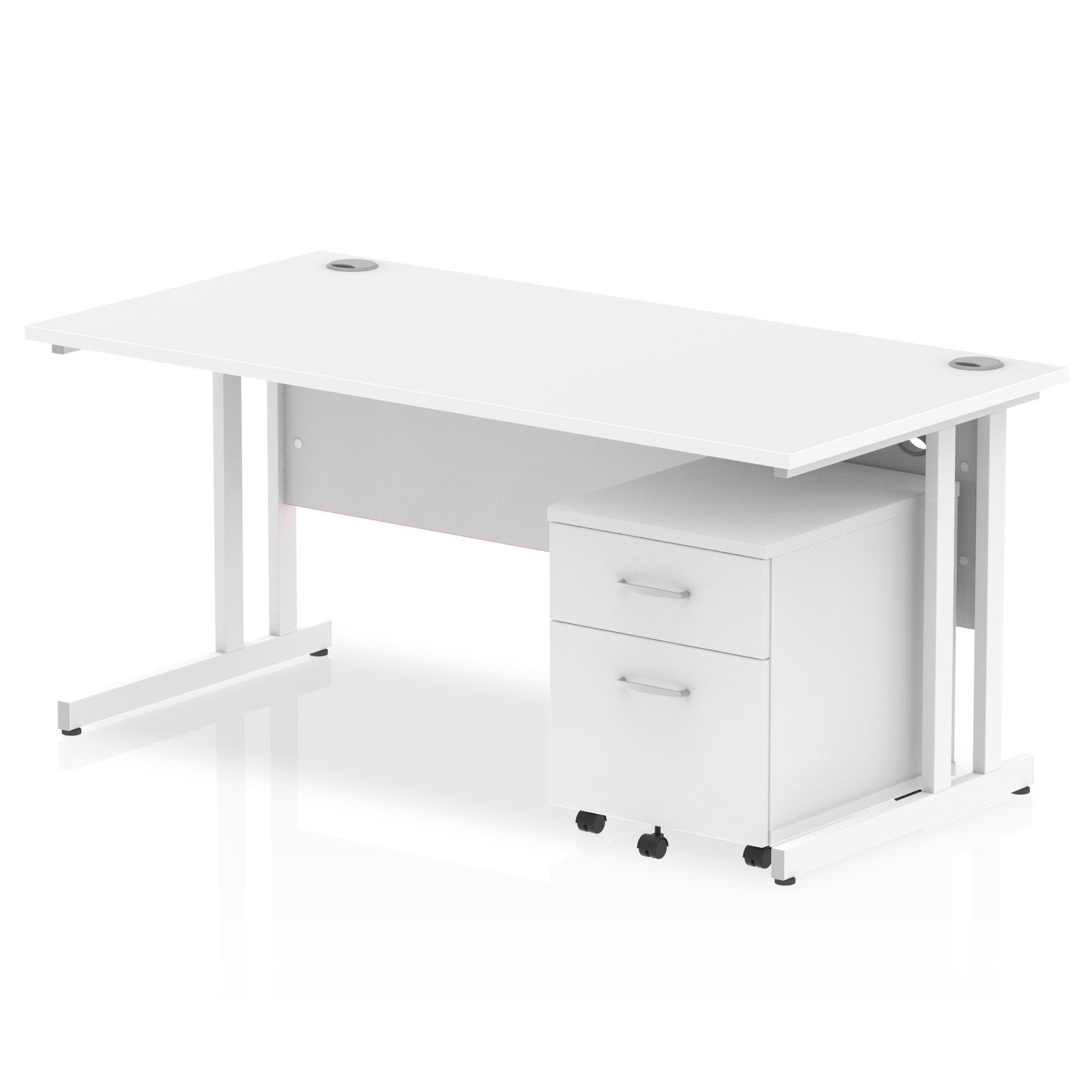 Impulse Cantilever Straight Office Desk W1600 x D800 x H730mm White Finish White Frame With 2 Drawer Mobile Pedestal - I003967 DD