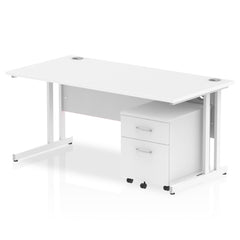 Impulse Cantilever Straight Office Desk W1600 x D800 x H730mm White Finish White Frame With 2 Drawer Mobile Pedestal - I003967 DD