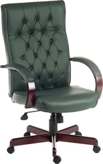 Warwick Antique Style Bonded Leather Faced Executive Office Chair Green - B8501GR DD
