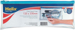 Helix Large Clear Pencil Case – 13x5" Durable Zip Pouch (Assorted Colours)