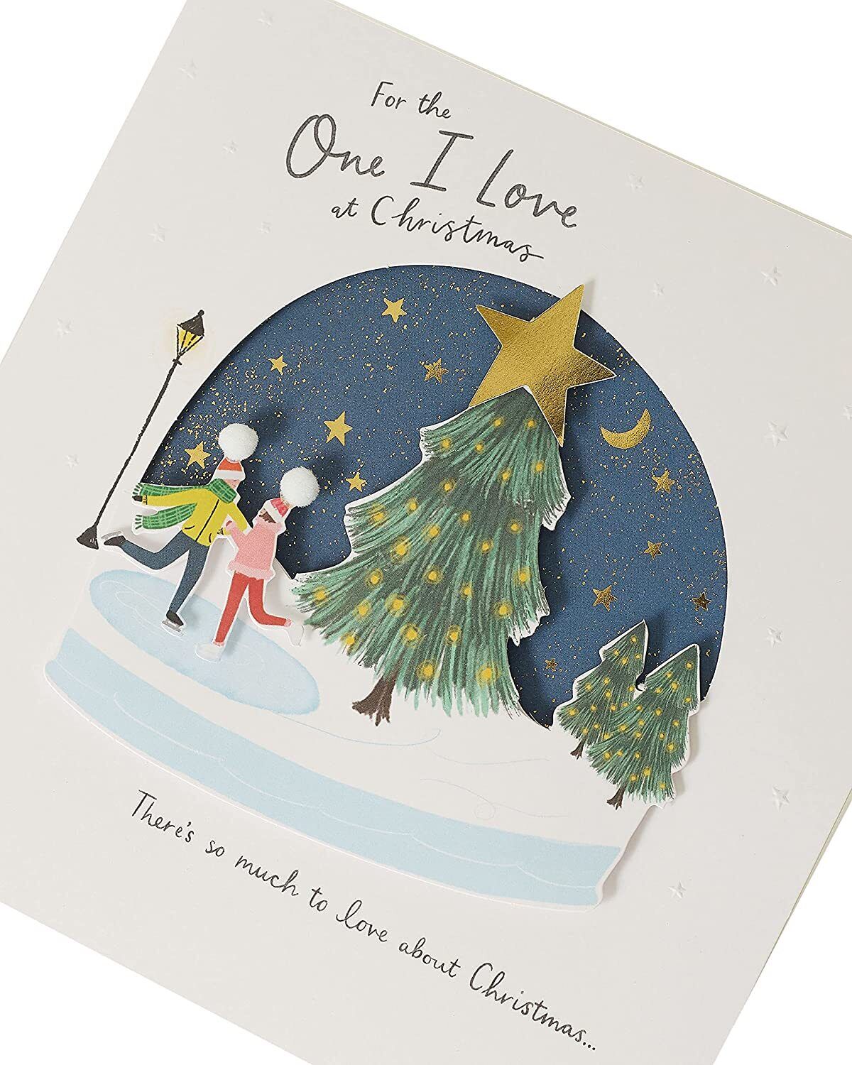 Ice Skaters in Snow Globe for One I Love Romantic Christmas Card