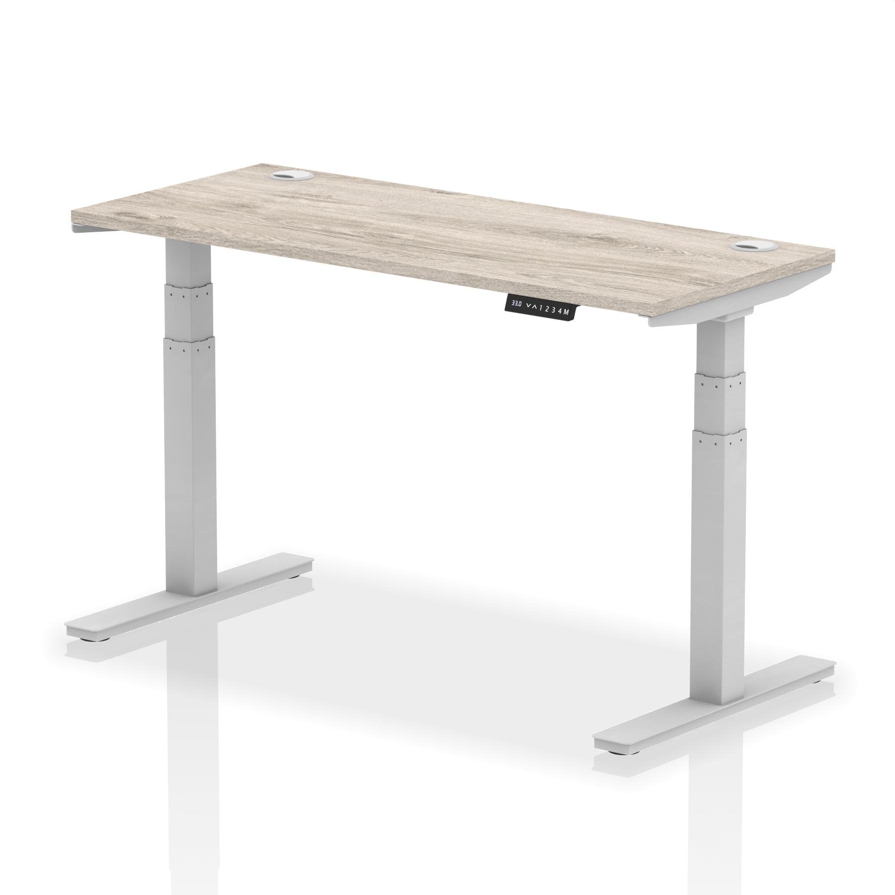 Dynamic Air 1400 x 600mm Height Adjustable Desk Grey Oak Top Cable Ports Silver Leg HA01178 DD