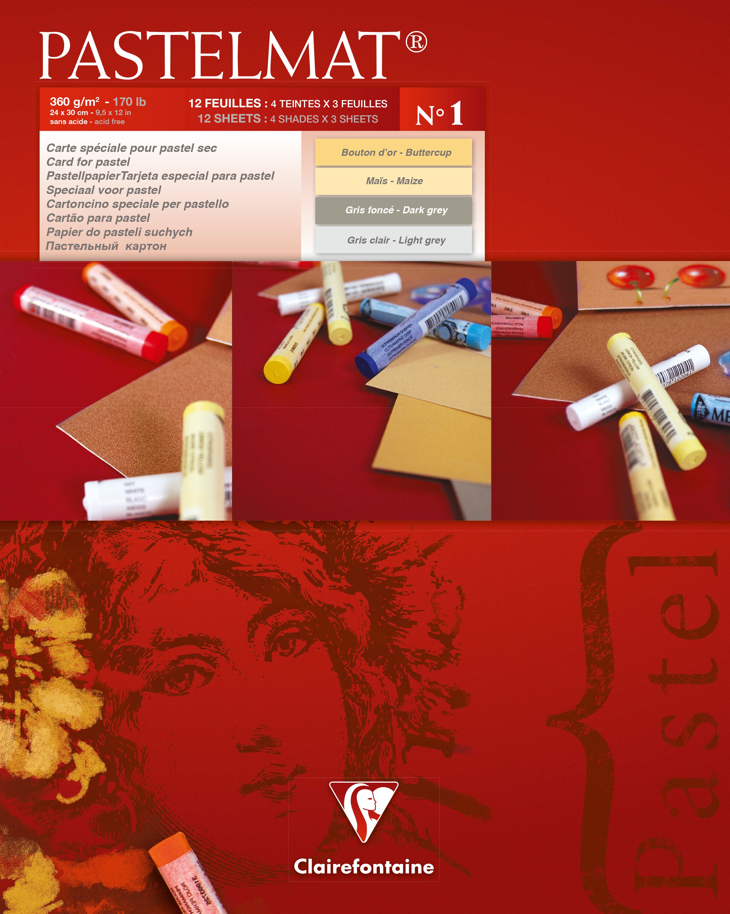 Clairefontaine Pastelmat Pad No.1 240x300mm 360gsm 12 Sheets 4 Colour Shades of Paper 96017C