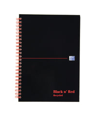 Black n Red A5 Wirebound Hard Cover Notebook Recycled Ruled 140 Pages Black/Red (Pack 5) - 100080113