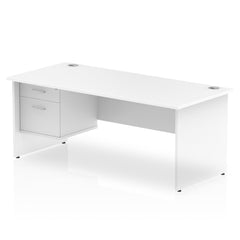 Dynamic Impulse W1800 x D800 x H730mm Straight Office Desk Panel End Leg With 1 x 2 Drawer Fixed Pedestal White Finish - MI002253 DD