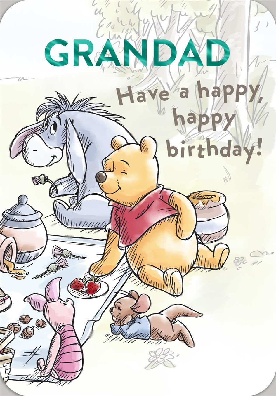 Cute Winnie the Pooh Birthday Card for Grandad – Happy Birthday