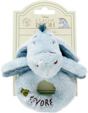 Rainbow Designs Classic Eeyore ring rattle baby toy in white, soft plush with Eeyore character, suitable for infants and sensory play.