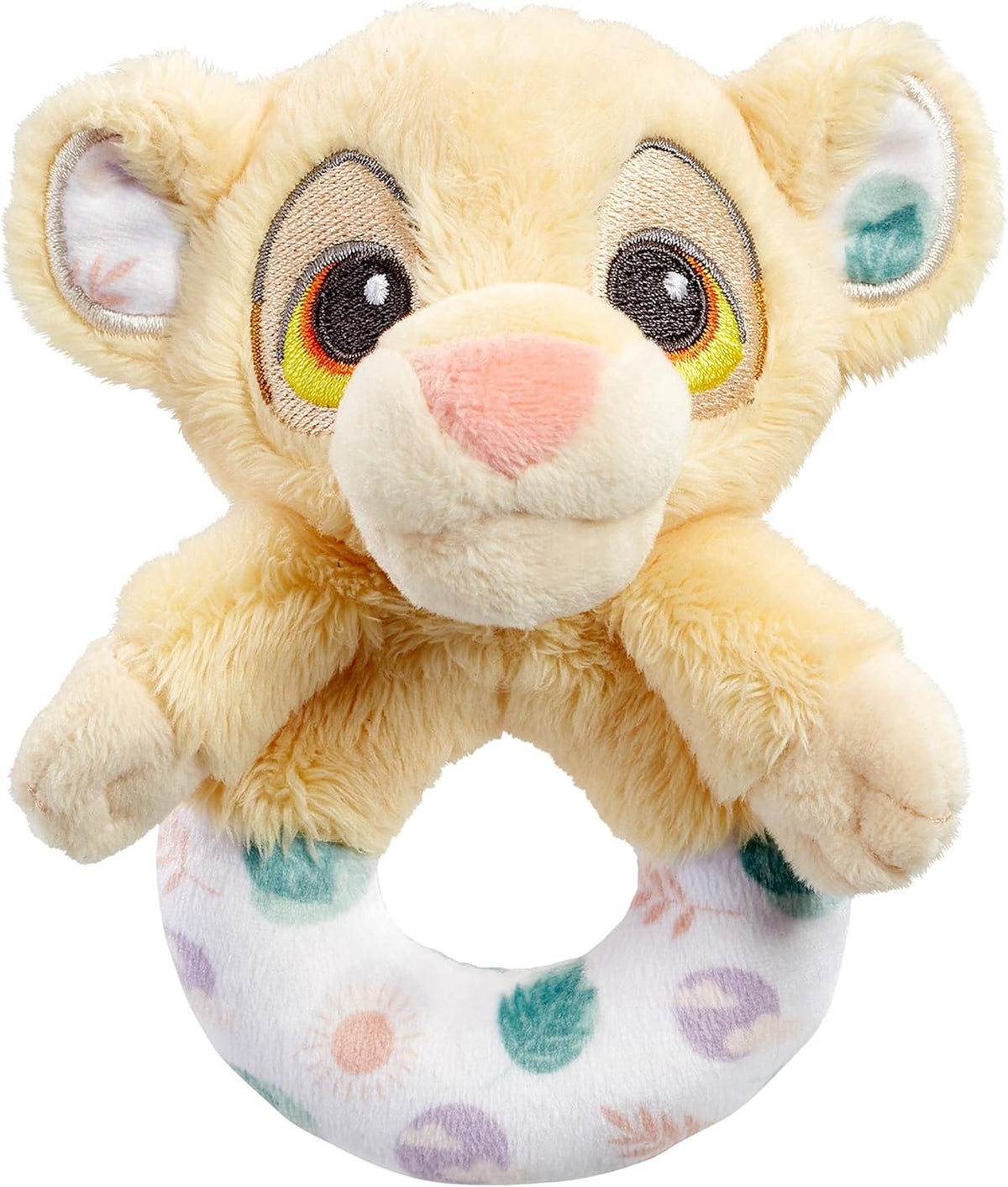 Rainbow Designs Disney Baby Lion King ring rattle, soft plastic baby toy with Lion King character, colorful and easy to grip.
