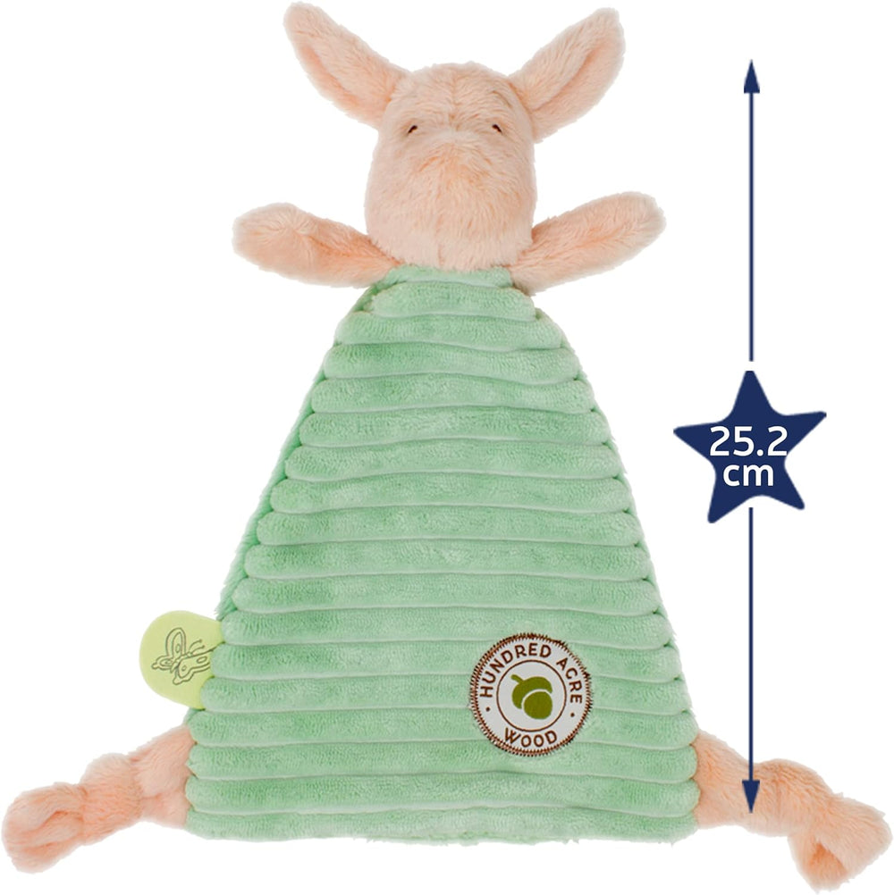 Rainbow Designs Classic Piglet comfort blanket with soft fabric and colorful rainbow embroidery, perfect for cuddling.