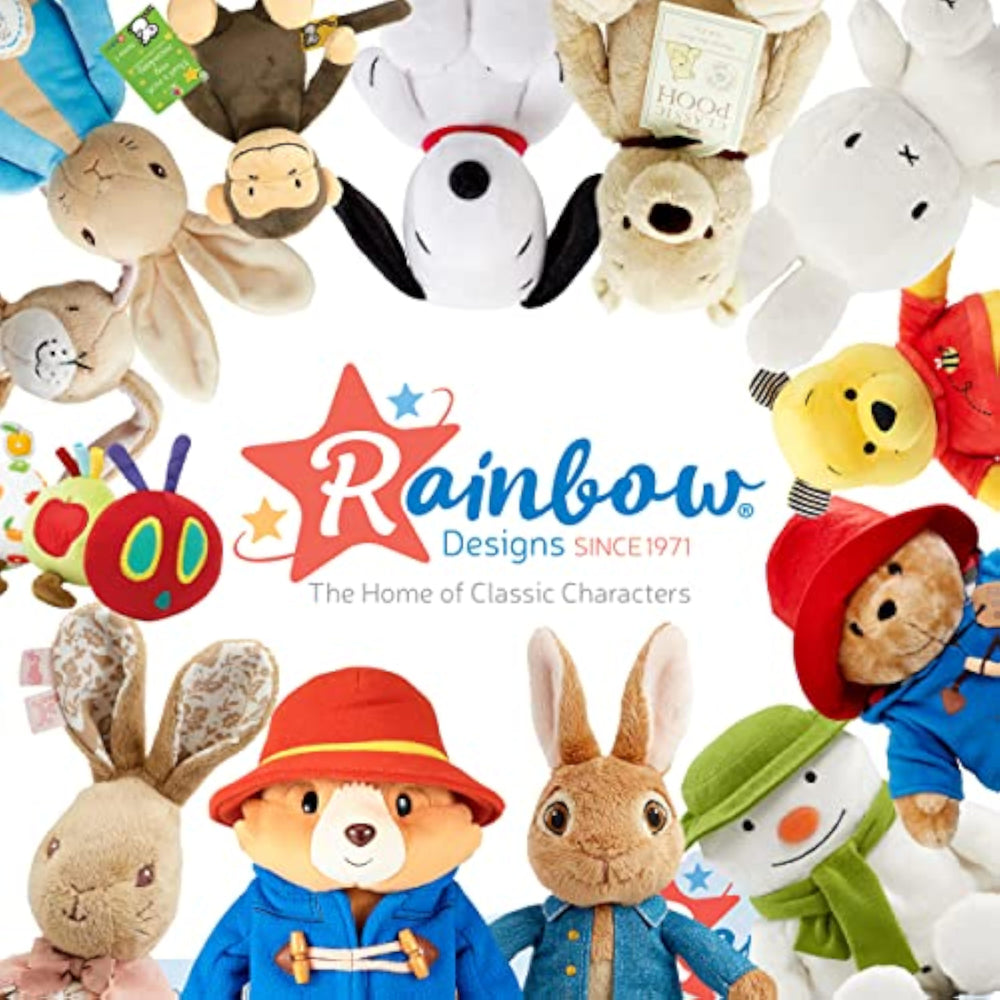 Rainbow Designs Little Nutbrown Hare infant sensory toy, soft plush rattle for newborns, colorful and easy to grip.